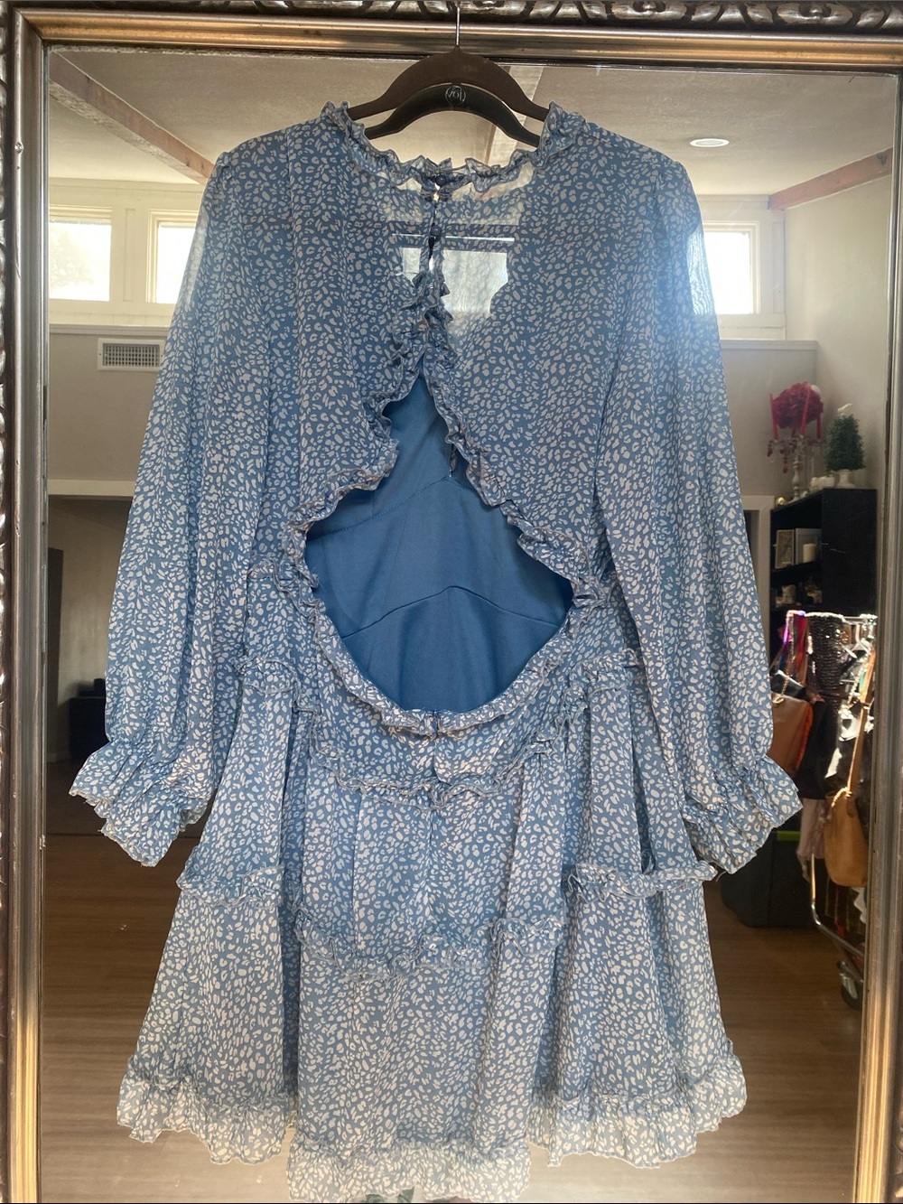 Blue Floral Ruffle Mini Dress - Picture 2 of 4
